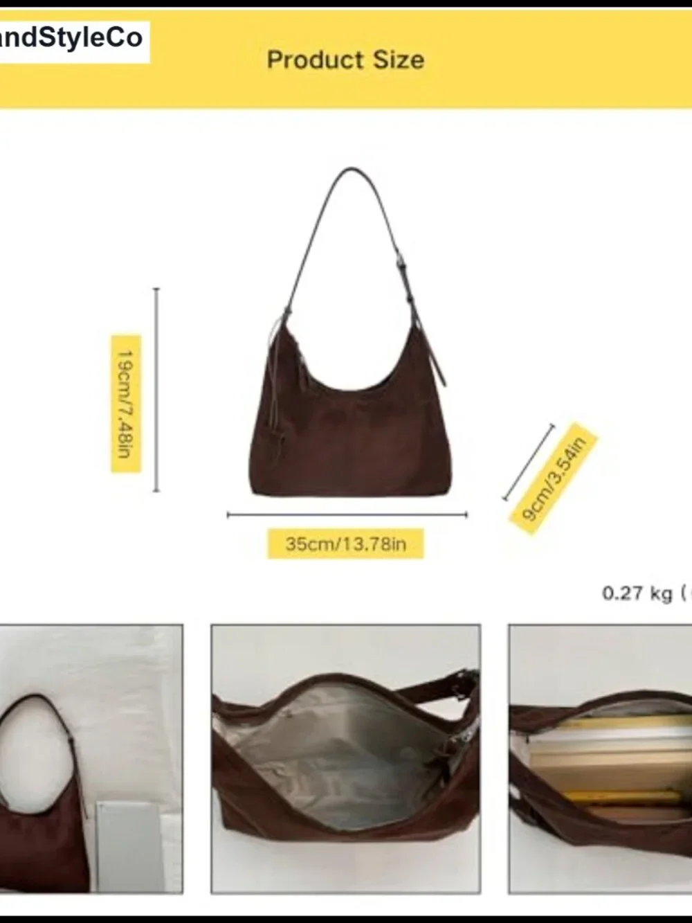 Faux Suede Hobo Bag Slouchy Shoulder Tote Purse Large Capacity Work Handbag